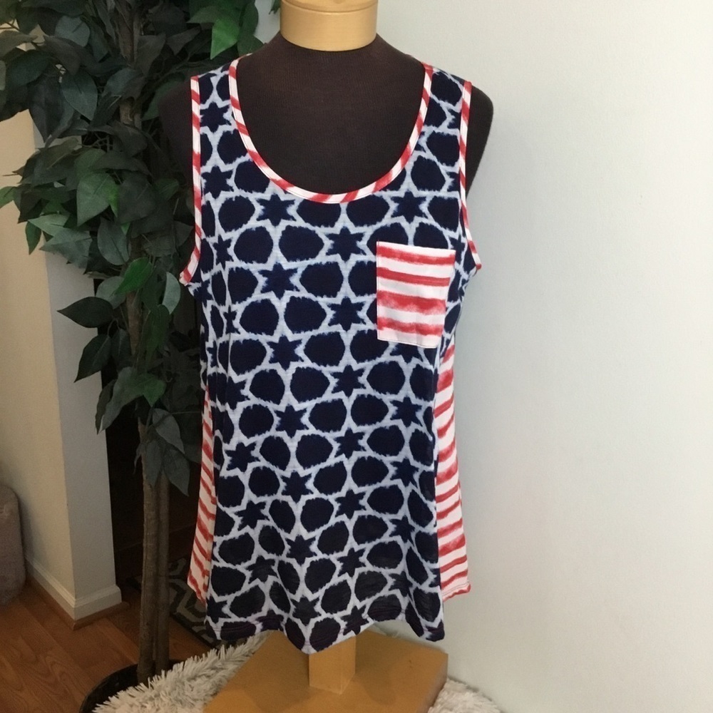 Tru Self Red white blue Tank w/stars & stripes 2X